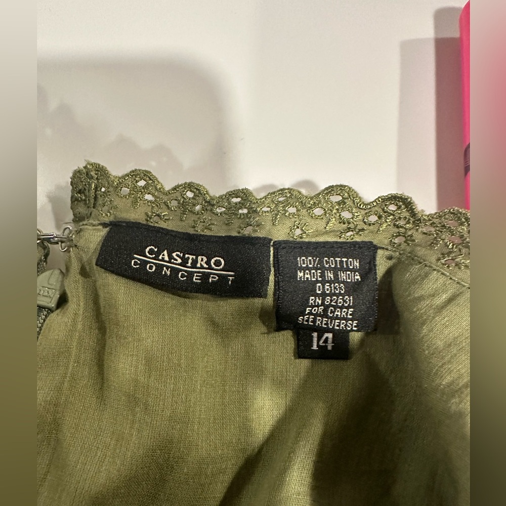 Earthy Green Embroidered Midi Dress - Boho Chic - Picture 5 of 5